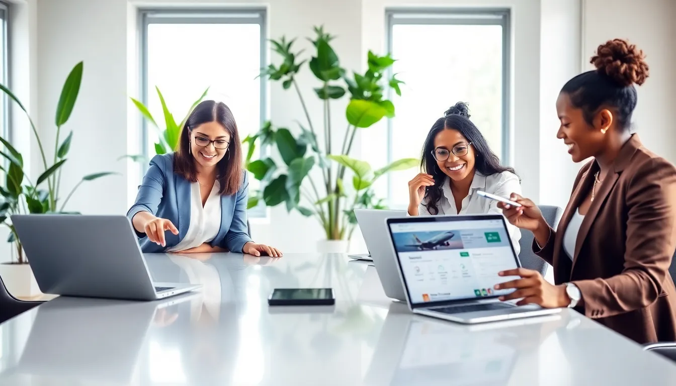 diverse team discussing travel hacks in a modern office