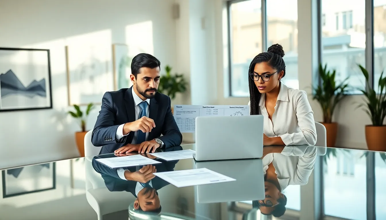 financial advisor assisting diverse couple with debt management strategies.